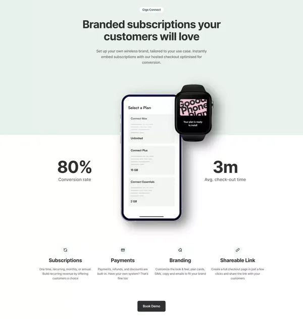 Gigs - Connectivity for your customers - Landing design inspiration