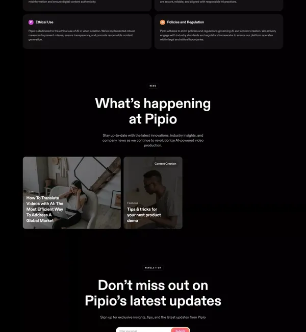 Pipio | The AI-powered video production platform - Landing design inspiration