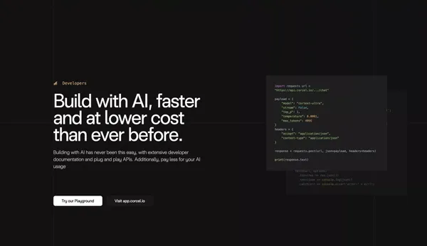 Corcel: API Access to Artificial Intelligence, Decentralized. - Landing design inspiration