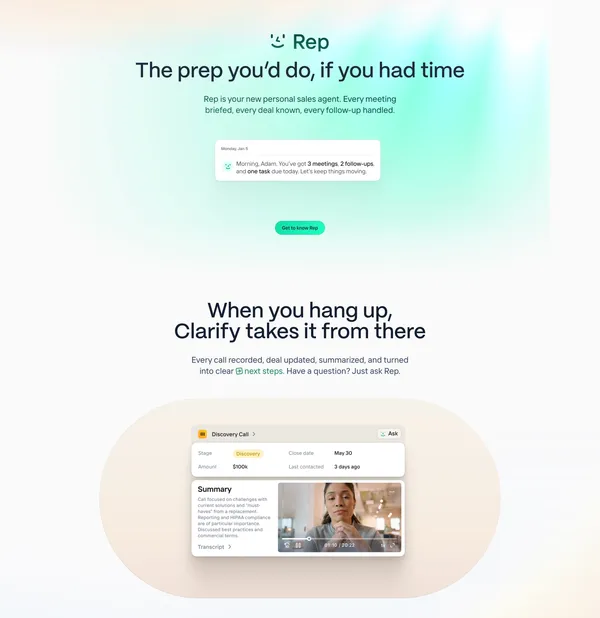 Clarify - The autonomous CRM for founder-led startups - Landing design inspiration