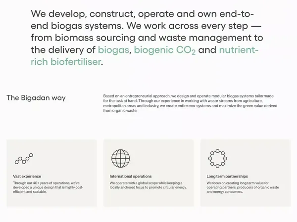 Your next partner in circular energy – Bigadan - Landing design inspiration