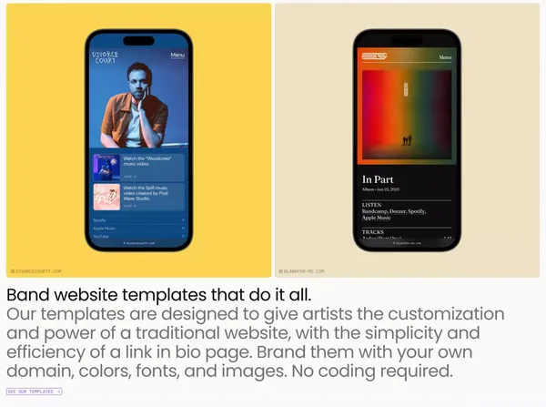 Musician Website Builder - Band Smart Link in Bio - Supertape - Landing design inspiration