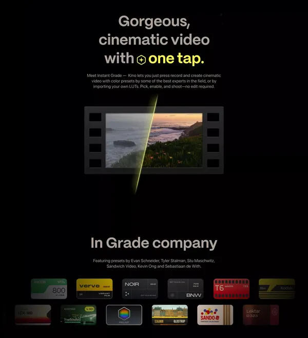 Kino — Pro Video Camera for iPhone - Landing design inspiration