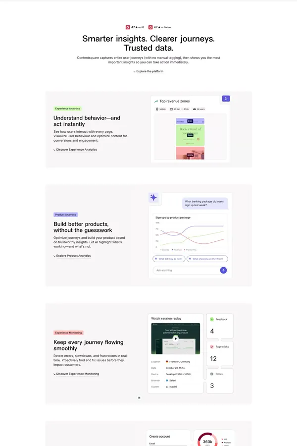 Contentsquare: all-in-one experience intelligence platform - Landing design inspiration