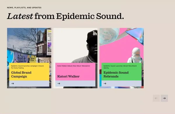 Bring your story to life | Music & SFX for videos | Epidemic Sound - Landing design inspiration
