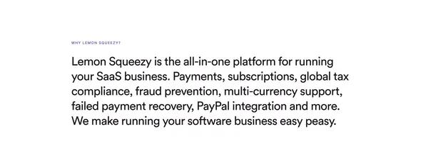 Payments, tax & subscriptions for software companies • Lemon Squeezy - Landing design inspiration