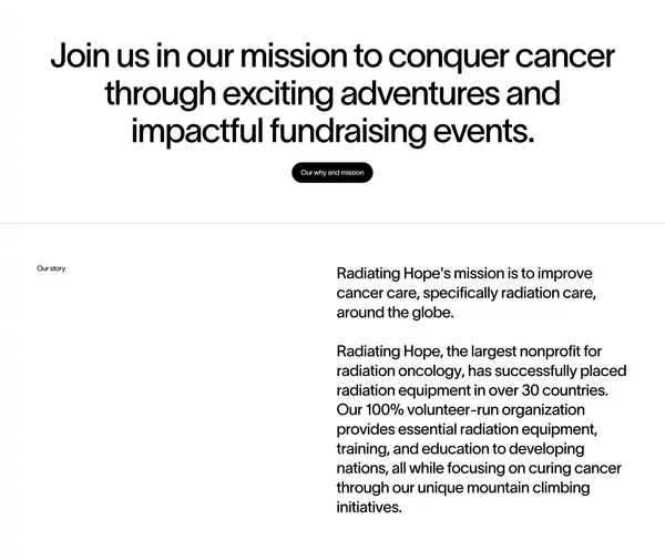 RadiatingHope® | A Non-Profit for Global Cancer Care & Support - Landing design inspiration
