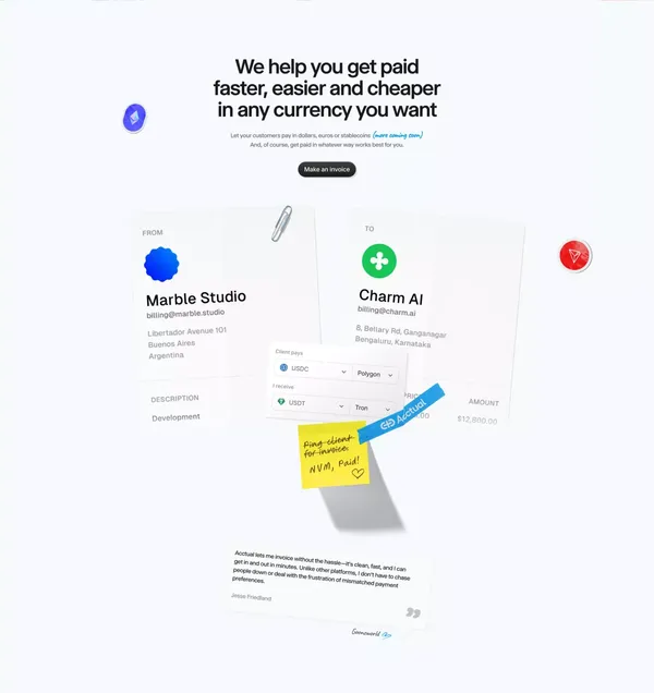 Acctual - Crypto Invoice & Billing Solution - Landing design inspiration
