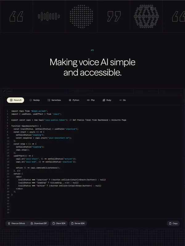 Vapi - Voice AI agents for developers - Landing design inspiration