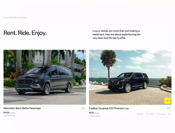 TopTier Miami Rentals | Luxury Car Rentals & Yacht Charters - Landing design inspiration