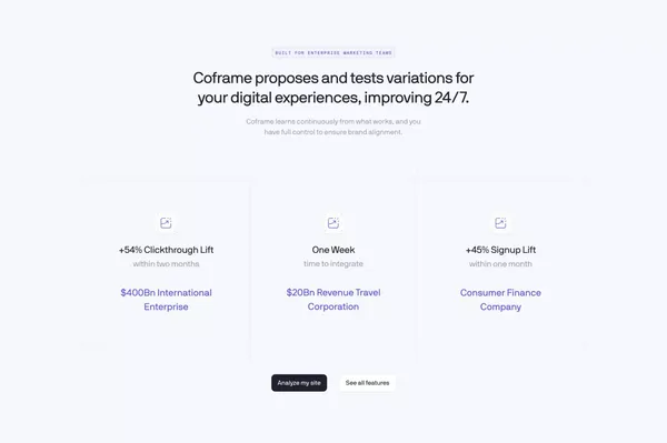 Coframe – Automate Website Growth 24/7 - Landing design inspiration