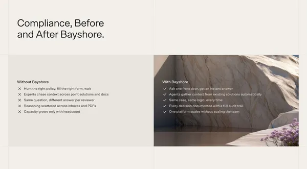 AI Front Door for Legal & Compliance | Bayshore - Landing design inspiration