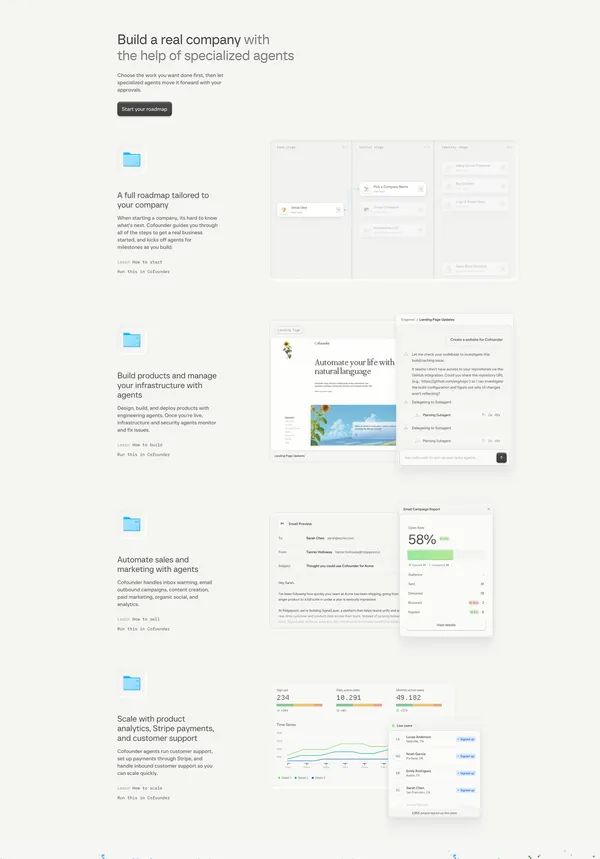 Cofounder lets you run an entire company with AI - Landing design inspiration