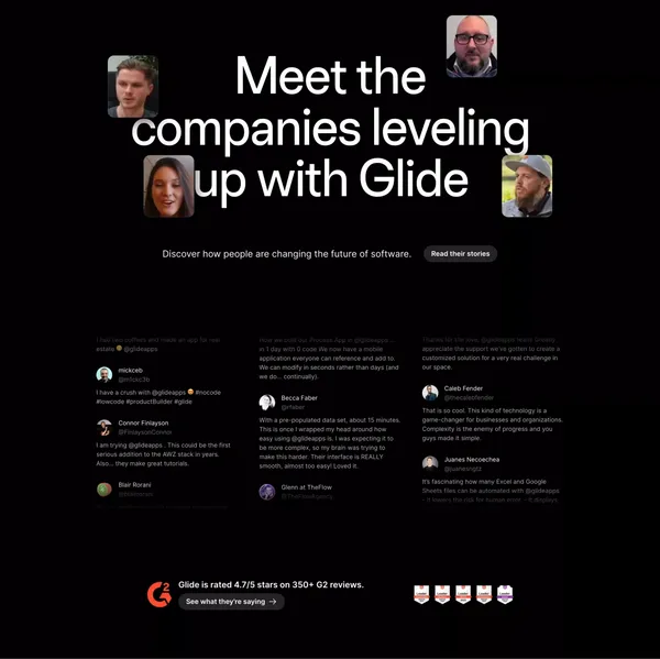 Glide | Build custom business software in minutes - Landing design inspiration