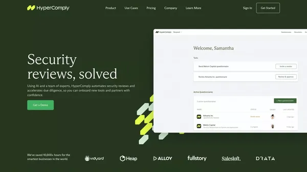 Automate security questionnaires with HyperComply - Landing design inspiration