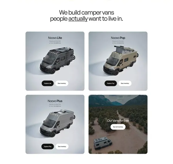 Noovo Camper Vans | the Luxury of Home in a Class B RV - Landing design inspiration