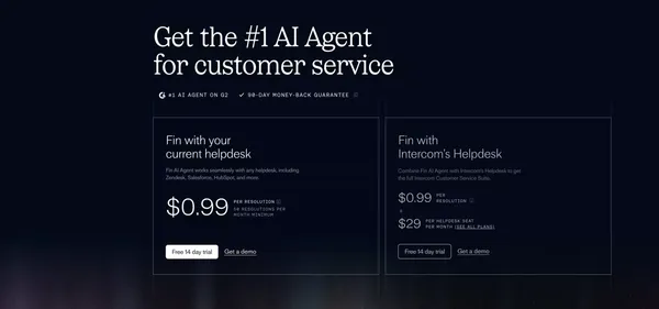 Fin. The #1 AI agent for customer service - Landing design inspiration