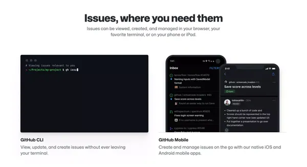 GitHub Issues · Project planning for developers · GitHub - Landing design inspiration