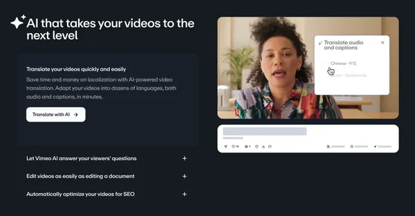 Vimeo AI-Powered Video Platform - Landing design inspiration
