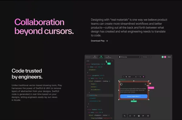 Play · Design mobile apps with the power of iOS & SwiftUI - Landing design inspiration