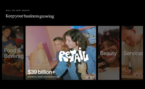 Power your entire business | Square - Landing design inspiration