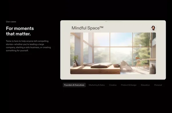Tome - AI-powered storytelling - Landing design inspiration