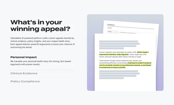 Claimable | Easily appeal denied health claims - Landing design inspiration