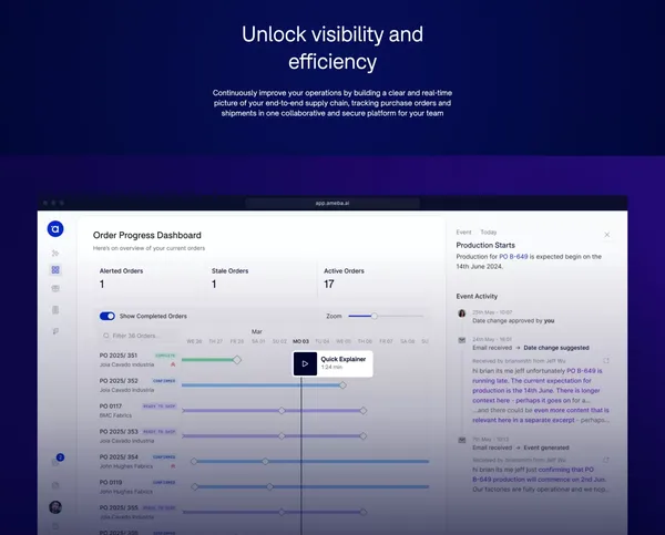 Ameba: Cut the wasted time, money and product in your supply chain - Landing design inspiration