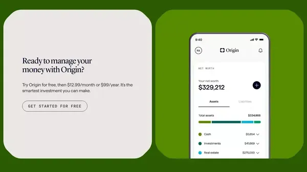Origin - Budget, Track Spend, Invest, and Get Advice - Landing design inspiration
