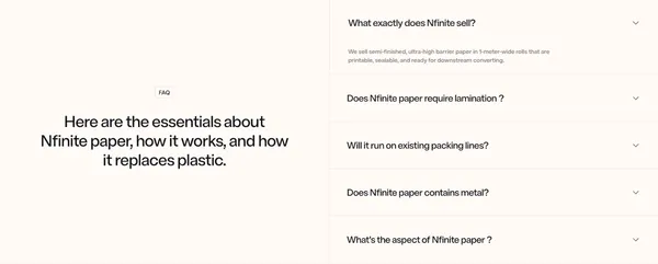Nfinite Ultra-High Barrier Paper - Landing design inspiration