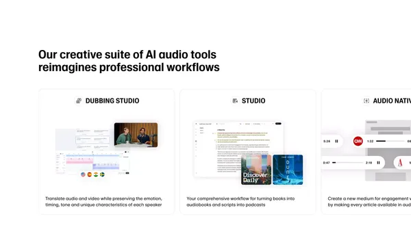 Free Text to Speech & AI Voice Generator | ElevenLabs - Landing design inspiration