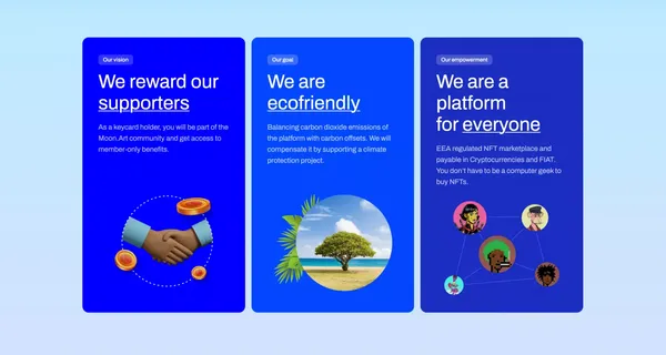 Moon.Art - World’s first regulated, eco-friendly NFT-Marketplace - Landing design inspiration