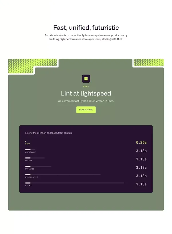 Astral: Next-gen Python tooling - Landing design inspiration