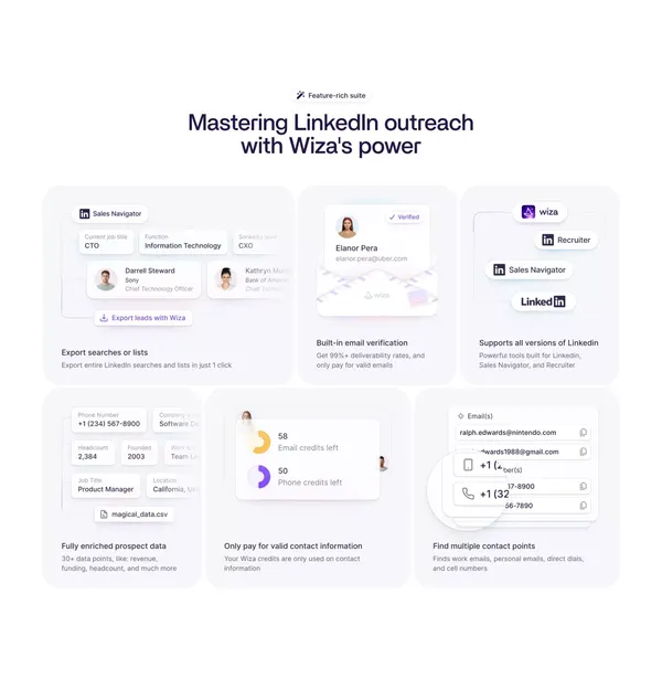 Email Finder for LinkedIn - B2B Database - Wiza - Landing design inspiration