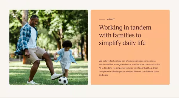 In Tandem Families - Landing design inspiration