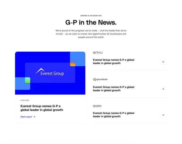 A better and faster way to build your global team | G-P - Landing design inspiration