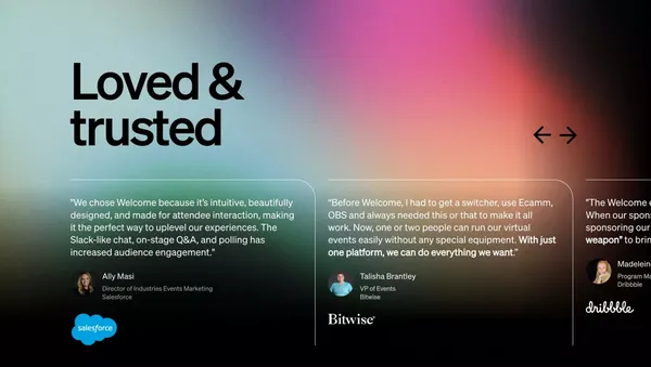 Webinar platform for virtual events and company meetings | Welcome - Landing design inspiration
