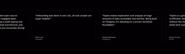 Hydra - Fast Postgres Analytics ++ - Landing design inspiration
