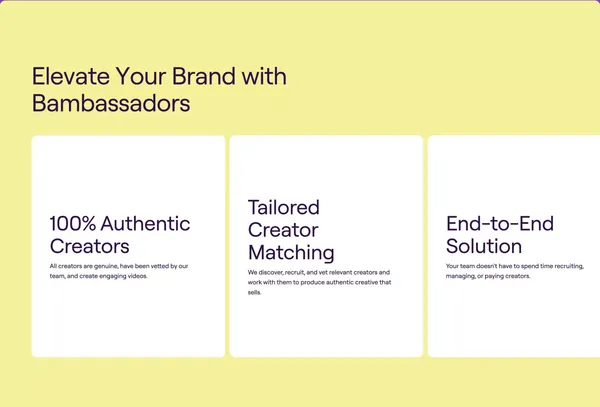 Bambassadors | UGC and Creator Marketing for D2C Brands - Landing design inspiration