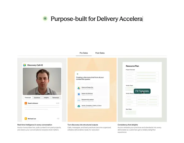 Auctor | AI System of Action for Software Implementations - Landing design inspiration