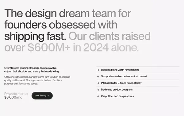 OFF MENU - Landing design inspiration