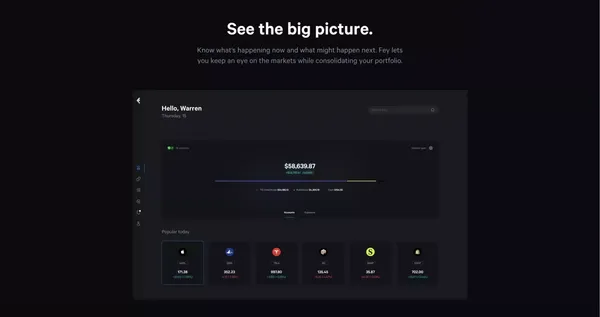 Fey: The ultimate experience for the modern investor. - Landing design inspiration