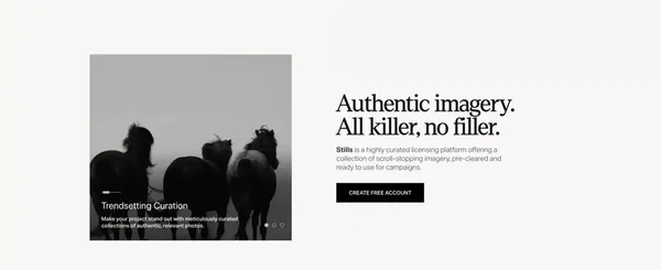 The New Standard in Photo Licensing | Stills - Landing design inspiration