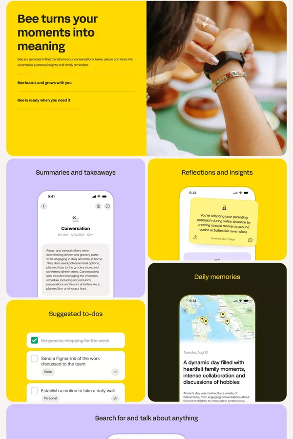 Bee - Your new wearable personal AI - Landing design inspiration