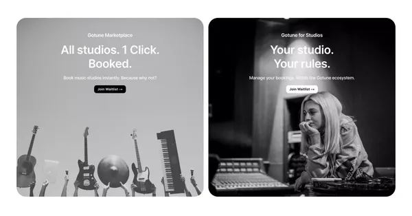 Gotune - Book Music Studios - Landing design inspiration