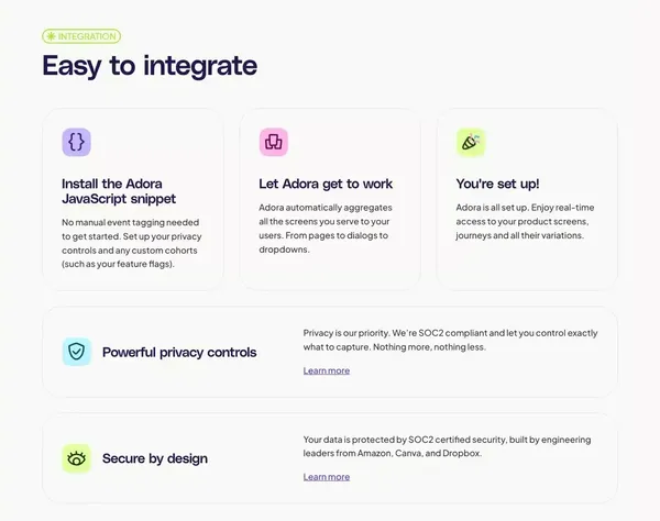 Adora: Visualize your entire product experience - Landing design inspiration