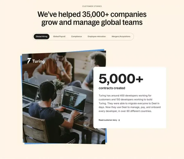 Deel | Global Payroll, Compliance & HR Solutions | HRIS - Landing design inspiration
