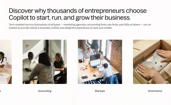 Copilot • Client portal • Customer portal • Nocode builder - Landing design inspiration