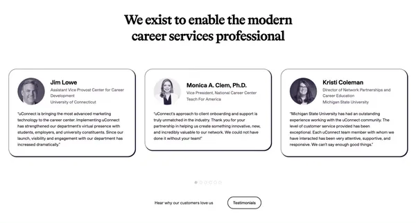 uConnect: The first ever all-in-one virtual career center platform - Landing design inspiration