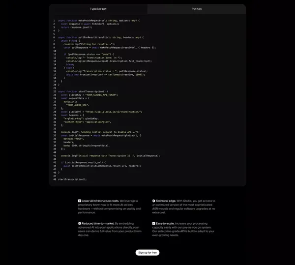 Gladia I Audio Transcription API - Landing design inspiration